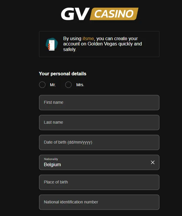 Processo di registrazione GOLDENVEGAS CASINO