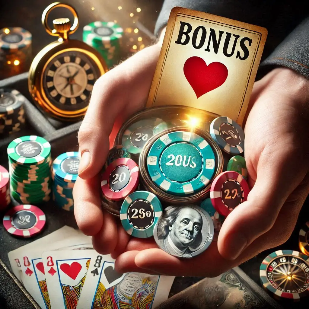 bonus e gettoni nelle mani di un giocatore di GOLDENVEGAS CASINO